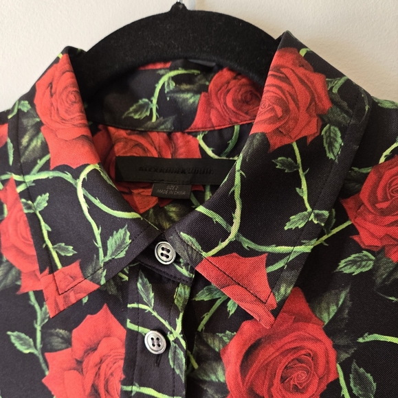 Alexander Wang Rose Print Silk Blouse Size 2 - Picture 4 of 7